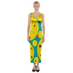 Yellow And Green Decorative Circles Fitted Maxi Dress by Valentinaart