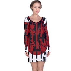 Red, Black And White Decorative Design Long Sleeve Nightdress by Valentinaart