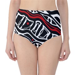 Red, Black And White Abstract Art High-waist Bikini Bottoms by Valentinaart