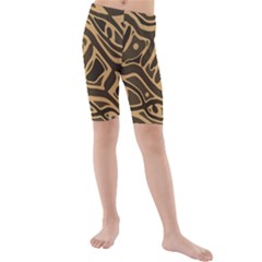 Brown Abstract Art Kid s Mid Length Swim Shorts