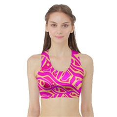Pink Abstract Art Sports Bra With Border by Valentinaart