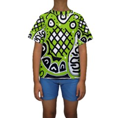 Green High Art Abstraction Kid s Short Sleeve Swimwear by Valentinaart