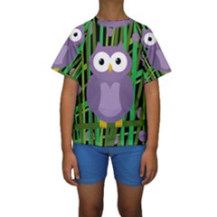 Purple Owl Kid s Short Sleeve Swimwear by Valentinaart