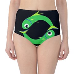 Green Fishes High-waist Bikini Bottoms by Valentinaart