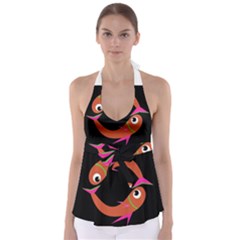 Orange Fishes Babydoll Tankini Top by Valentinaart