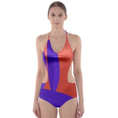 Purple And Orange Landscape Cut-out One Piece Swimsuit by Valentinaart