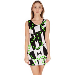 Black, White And Green Chaos Sleeveless Bodycon Dress by Valentinaart