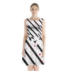 Elegant Black, Red And White Lines Sleeveless Chiffon Waist Tie Dress by Valentinaart