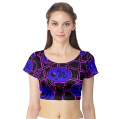 Blue And Magenta Abstraction Short Sleeve Crop Top (tight Fit) by Valentinaart