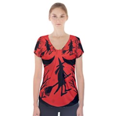 Halloween Witch - Red Moon Short Sleeve Front Detail Top by Valentinaart