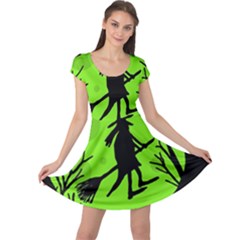 Halloween Witch - Green Moon Cap Sleeve Dresses by Valentinaart
