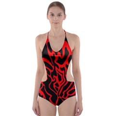 Red And Black Decor Cut-out One Piece Swimsuit by Valentinaart