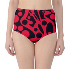 Red And Black Abstract Decor High-waist Bikini Bottoms by Valentinaart