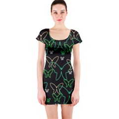 Green Butterflies Short Sleeve Bodycon Dress by Valentinaart