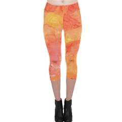 Watercolor Yellow Fall Autumn Real Paint Texture Artists Capri Leggings  by CraftyLittleNodes