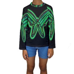 Green Neon Butterfly Kid s Long Sleeve Swimwear by Valentinaart
