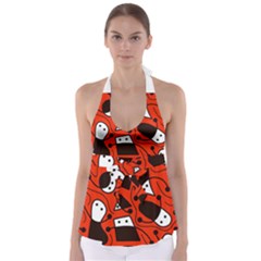 Playful Abstract Art - Red Babydoll Tankini Top by Valentinaart