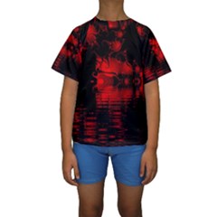 Red And Black Lake Fractal Kid s Short Sleeve Swimwear by traceyleeartdesigns
