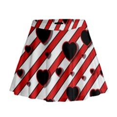 Black And Red Harts Mini Flare Skirt by Valentinaart