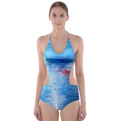 Abstract Blue And White Print  Cut-out One Piece Swimsuit by artistpixi