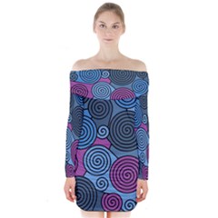 Blue Hypnoses Long Sleeve Off Shoulder Dress by Valentinaart