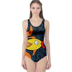 Yellow Fish One Piece Swimsuit by Valentinaart