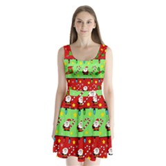 Christmas Pattern - Green And Red Split Back Mini Dress  by Valentinaart