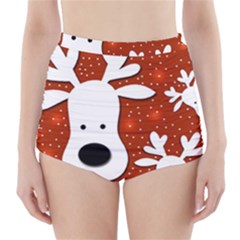 Christmas Reindeer - Red 2 High-waisted Bikini Bottoms by Valentinaart