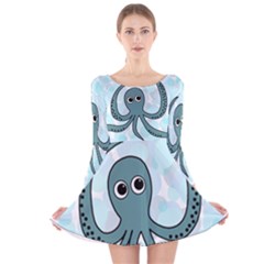 Octopus Long Sleeve Velvet Skater Dress by Valentinaart