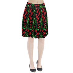 Red Christmas Berries Pleated Skirt by Valentinaart