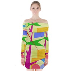 Colorful Abstract Art Long Sleeve Off Shoulder Dress by Valentinaart