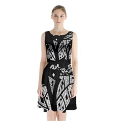Black And White Tree Sleeveless Chiffon Waist Tie Dress by Valentinaart