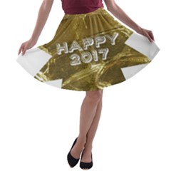 Happy New Year 2017 Gold White Star A-line Skater Skirt by yoursparklingshop