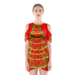 Sparkling Christmas Tree - Red Cutout Shoulder Dress by Valentinaart