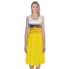 Yellow Scene Midi Sleeveless Dress by Contest2483978
