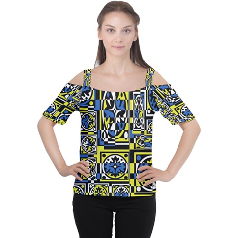 Blue And Yellow Decor Women s Cutout Shoulder Tee by Valentinaart