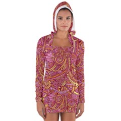 Pink Yellow Hippie Flower Pattern Zz0106 Women s Long Sleeve Hooded T-shirt by Zandiepants