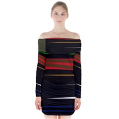 Colorful Lines  Long Sleeve Off Shoulder Dress by Valentinaart