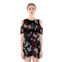 Red, White And Black Abstract Art Cutout Shoulder Dress