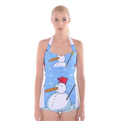 Snowman Boyleg Halter Swimsuit  by Valentinaart
