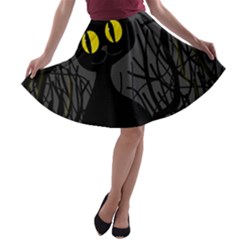Black Cat - Halloween A-line Skater Skirt by Valentinaart