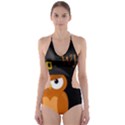 Halloween witch - orange owl Cut-Out One Piece Swimsuit View1