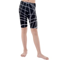Black And White Warped Lines Kids  Mid Length Swim Shorts by Valentinaart