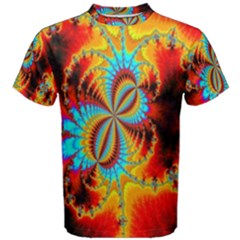 Crazy Mandelbrot Fractal Red Yellow Turquoise Men s Cotton Tee by EDDArt
