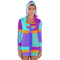 Right Angle Squares Stripes Cross Colored Women s Long Sleeve Hooded T-shirt by EDDArt