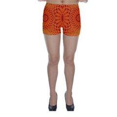 Lotus Fractal Flower Orange Yellow Skinny Shorts by EDDArt