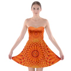 Lotus Fractal Flower Orange Yellow Strapless Bra Top Dress by EDDArt