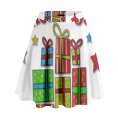 Happy Holidays - Gifts And Stars High Waist Skirt by Valentinaart