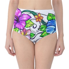 Tropical Hibiscus Flowers High-waist Bikini Bottoms by EverIris