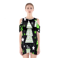 Green Playful Xmas Cutout Shoulder Dress by Valentinaart